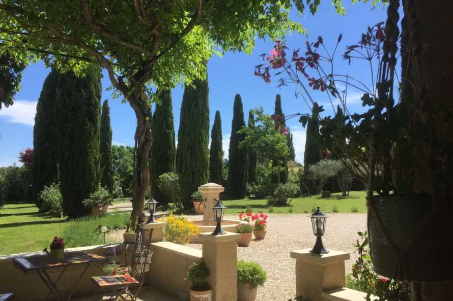 Terrace and grounds in bloom